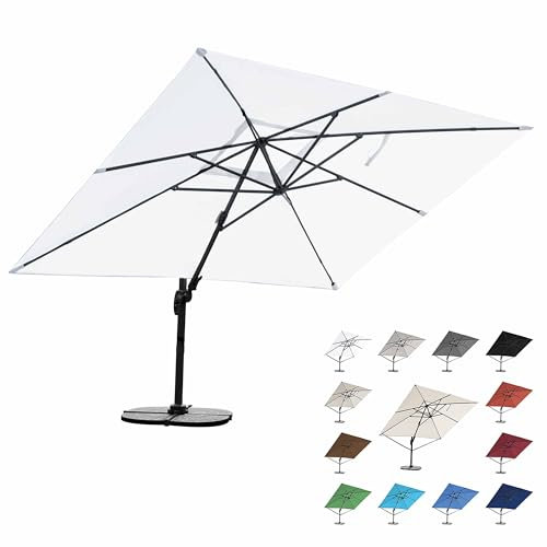 RS Trade 3x4 m Sonnenschirm 4-fach axial und 5-fach horizontal neigbar inkl. Schutzhülle & Windsicherung 360 Grad drehbar Ampelschirm Marktschirm Gartenschirm 300 x 400 cm mit Aluständer