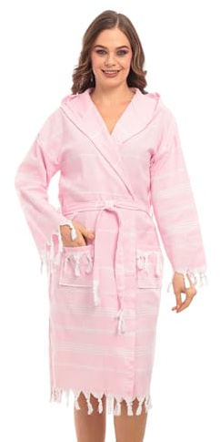 Heré Mood Bademantel Hamamtuch, Saunatuch, für Frauen für ultimativen Luxus, mit Gürtel & Kapuze - Langform Damen
