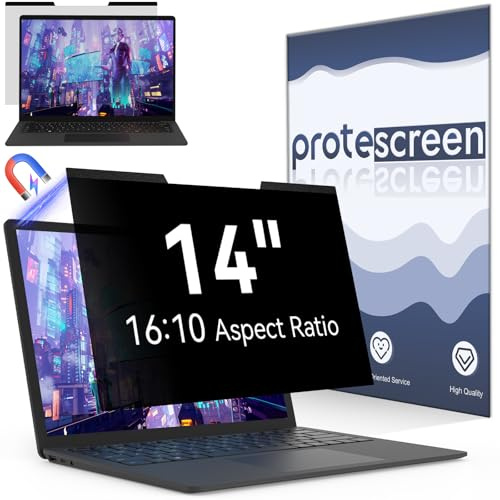 Magnetic Laptop Privacy Screen 14 Inch for 16:10 Computer Monitor, 14 Removable Anti Glare Protector Blue Light Filter Shield Film Compatible with Lenovo/Hp/Dell/Acer/Asus/Thinkpad/Envy/Xps/Toshiba