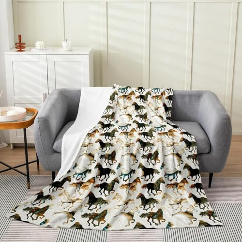 Kuscheldecke Flauschig Pferd 3D Decke 220x240 Tier Wohndecke Pferd Weich und Warme Flanell Fleecedecke für Sofadecke Couchdecke Tagesdecke 489m
