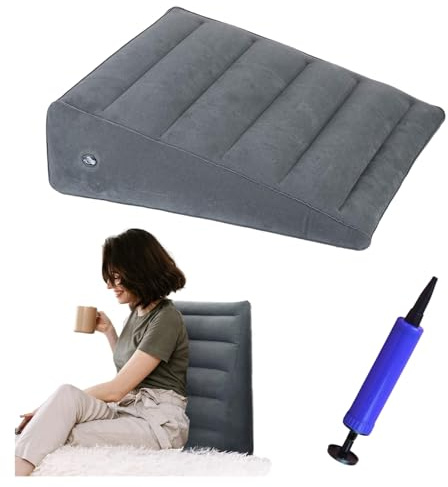 ZHYUAN ZHYUANAufblasbares Dreieckskissen,Beflocktes aufblasbares Kissen,Keilkissen,aufblasbares Kissen,Wedge Pillow,Refluxkissen gegen Schnarchen,Bequemer Schlaf,Reisen,Schmerzlinderung (dunkelgrau)
