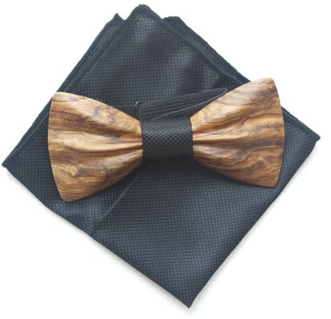 Cyriacus Holzfliege Einstecktuch Set Herren Holzfliegenset Fliege aus Holz,für Hochzeit Aufführungen Abschlussball Geschenk