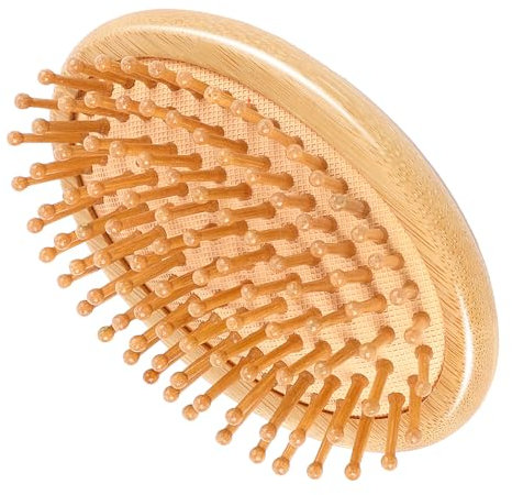 Wooden Hair Brush, Natural Bamboo Anti-Static Comb for Hair Growth,Portable Detangling Brush Scalp Massage Scrubber with Bamboo Pins Mini Hairbrush for Women Men