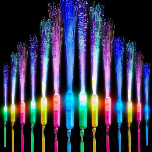 Sunshine smile Leuchtstäbe Glasfaser,72 Stück Leuchtwedel Bunt,Leuchtstäbe Partyzubehör,Leuchtwedel Glasfaser,Bunte LED leuchtstäbe für Party,Discos, Konzerte,Weihnachten,Club,Karneval,Hochzeiten