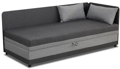 bonni24 Hirek Einzelbett 80 × 200 cm mit Bonellfederkernmatratze und Bettkasten, gepolstertes Jugendbett mit Öffnungsmechanismus, Graphitgrau/Grau