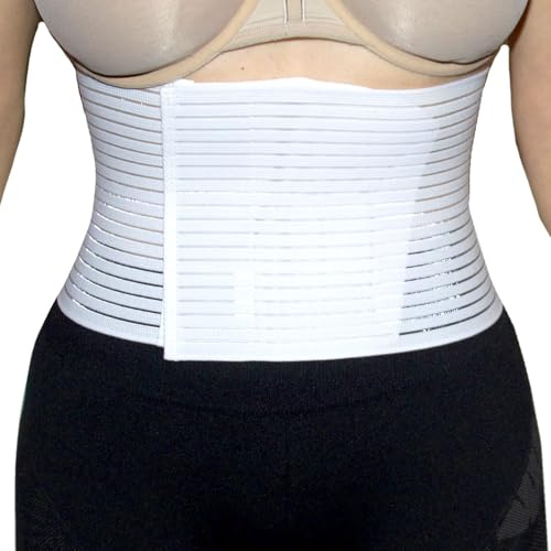 BODYPERFECT Ceinture abdominale post-partum après l'opération - Soulagement unisexe des douleurs dorsales - Support dorsal du bandeau abdominal - Hauteur de fermeture réglable 16 cm (Blanc, xS)