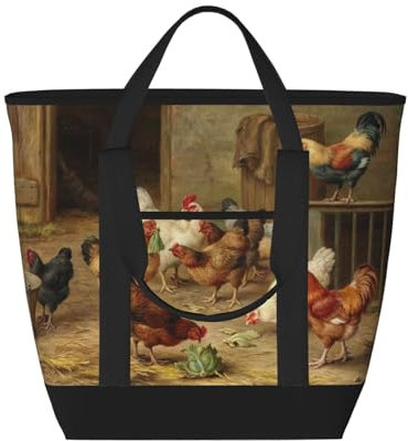 Borsa termica termica con stampa di galline arrosto e galline, borsa termica a tenuta stagna, con tracolla, pieghevole, isolata, riutilizzabile, per la spesa