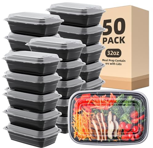 Femora Lot de 50 boîtes à repas réutilisables de 32 oz avec couvercle, pour micro-ondes, congélateur, lave-vaisselle