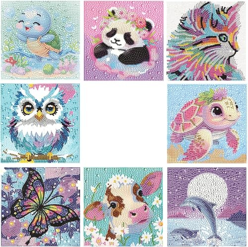 Bogoro 8 Stücks Diamond Painting Kleine Bilder,Diamond Painting Kinder,Diamond Painting Mädchen,Handarbeit Diamantmalerei Set für Kinder,Sowohl für Kinder Als Auch für Erwachsene Geeignet