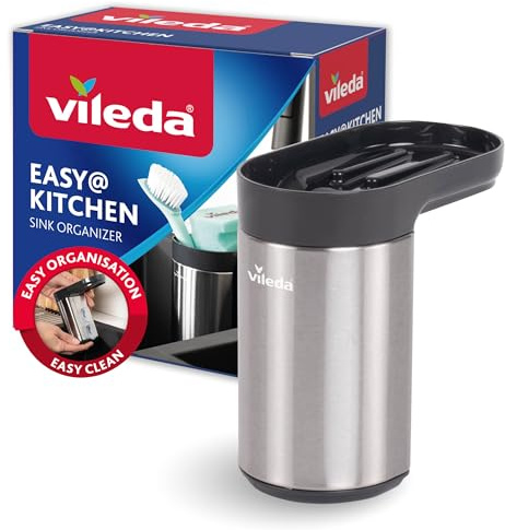Vileda - Soporte de Esponja de Acero Inoxidable, sin Taladro, con Ventosa, Mini Organizador de Fregadero, para esponjas y cepillos, Inoxidable, Duradero y fácil de Instalar