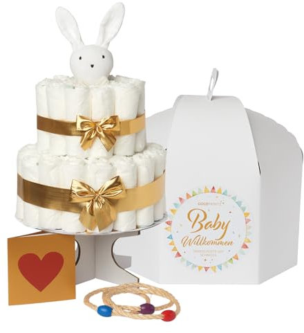 goldprintz Windeltorte Mädchen und Windeltorte Junge - Einzigartige Baby Windeltorten mit kreativem Wurfspiel am Tortenboden als Geschenk zur Geburt für Baby UND Eltern ausgefallene Geschenke Geburt