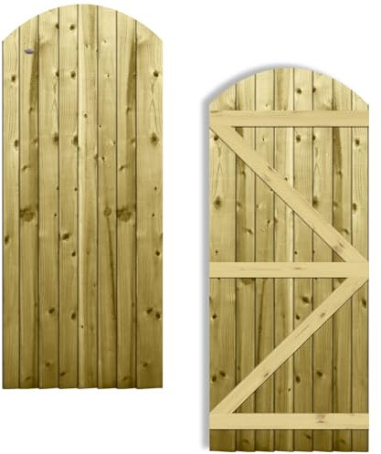 Arch Top Wooden Garden Gate 6x2.5ft - Feather Edge Semi-Braced Treated Timber Door, H:6ft x W:2.5ft Ideal for Outdoor Pathway Home Access (High: 180cm x Wide: 75cm)