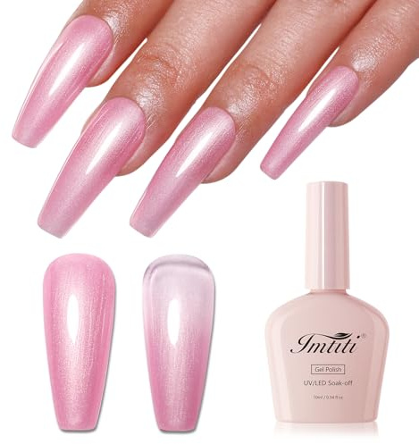 Imtiti Glitzer UV Gel Nagellack, Hell Rosa Perle Schillernder Glitter Gel Nail Polish Frühling Sommer Diamant Schimmer Soak Off UV Led Starter Maniküre 10ML