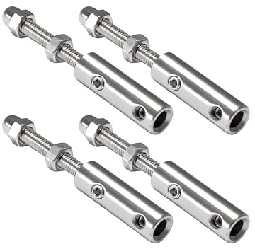 Seilspanner 4mm aus Edelstahl 4 Stück, Rostfreier Drahtseilspanner mit Schraubterminal & Gewindestift, Spannterminal für Drahtseil, Zaun, Garten und Terrasse (Silber-4mm)