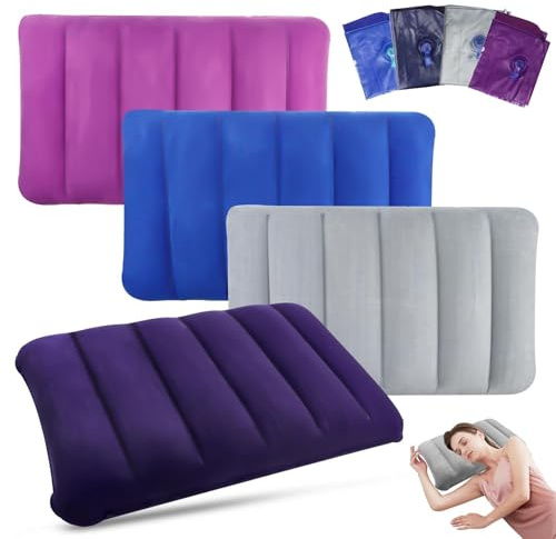 AKONE Aufblasbares Kissen Strand 4 Stück, Reisekissen Aufblasbar, Camping Sitzkissen Outdoor, Luftkissen Kopfkissen aus Weichem Material, Aufblasbares Kissen für Auto Camping Reisen 47 x 30 cm