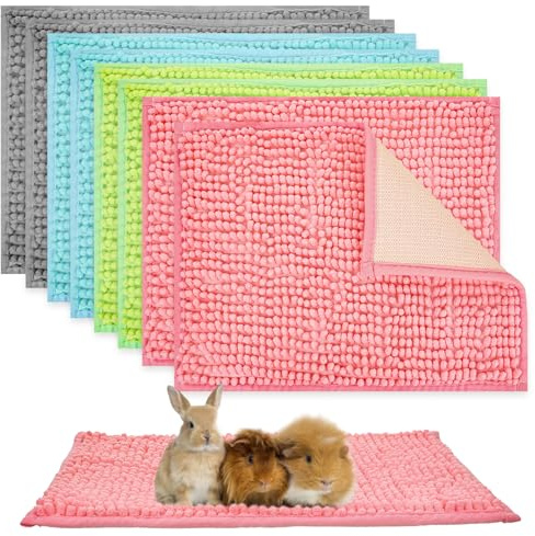 Ysglory Lot de 8 doublures de literie lavables en polaire réutilisables pour cage de cochon d'Inde 40,6 x 61 cm pour petits animaux, lapin (gris, vert, rose, bleu)