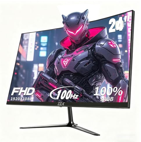 ZZA Monitor curvo de 24 pulgadas, 100 Hz FHD (1920 × 1080P) 120% sRGB FreeSync, monitores de computadora sin marco completo en tres lados, VESA HDMI, 1 puerto VGA, 1 filtro de luz azul, monitor de PC