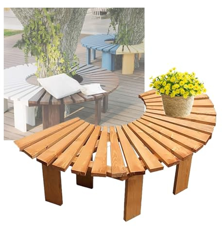 Generisch Baumbank for Umwickeln Im Freien, Ruhestuhl Aus Holz, Halbrundes Blumenregal, for Garten, Hof, Veranda, Rasen(Color 2)