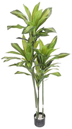 Fockety Artificial Dracaena Tree, Artificial Plants with Lifelike Trunk & Leaves & Black Planter, Fake Tropical Yucca Floor Plant for Home Office Living Room Indoor Outdoor Decor (120cm)