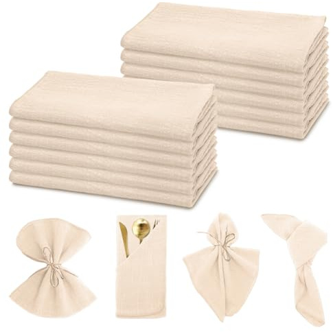 DASIAUTOEM Stoffservietten 12 Stück, Baumwolle Servietten 42x42 cm, Weiche Stoff Tischservietten, Waschbare Tischservietten für Abendessen Partys Geburtstag Hochzeit Weihnachten (Beige)