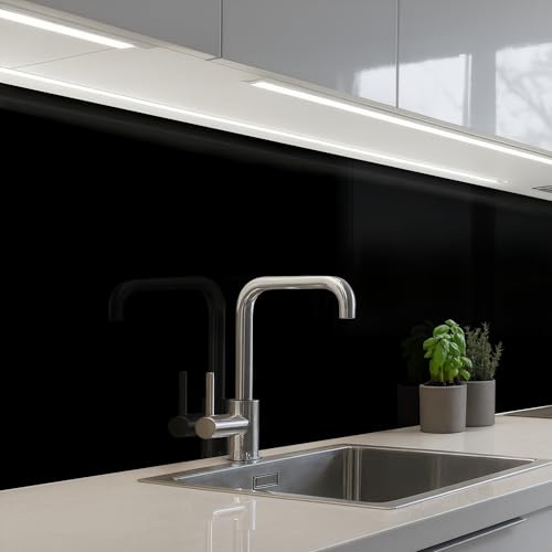 KitchenYeah© Splashback for Kitchen self Adhesive Sink Splash Splatter | 24x98 / 60x250 cm - Guard Backsplash Decor Black - Plain - Colour