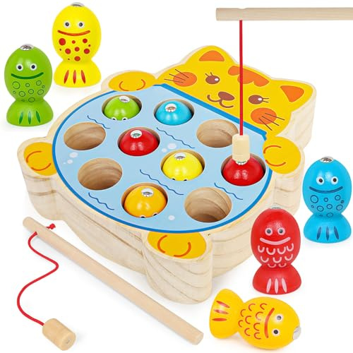 Montessori Magnetisches Holz-Angelspielzeug, Motorikspielzeug ab 3 Jahre | für 3–5 Jahre, pädagogisches Holzspielzeug, fördert Feinmotorik & Hand-Auge-Koordination
