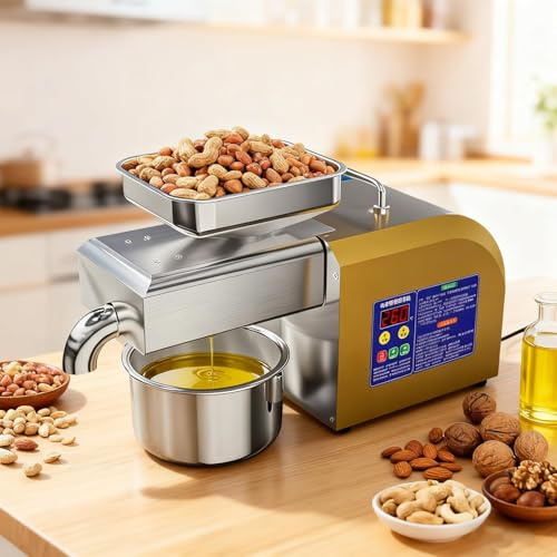 Frantoio Olive Domestico Elettrico Pressa per Olio Automatica 1100W Macchina per Fare Olio in Acciaio Inossidabile per Semi Noci e Olive | Controllo Intelligente della Temperatura (40–300°C)