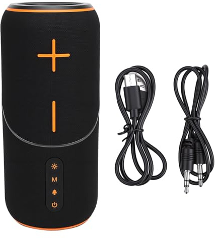 Lazmin112 Enceinte Bluetooth Portable, BT 5.4, 20 W, Son Stéréo, Audio Haute Fidélité, Éclairage d'Ambiance RGB, Chargement USB, Batterie 3000 Mah, Enceinte sans Fil Rechargeable (Black)