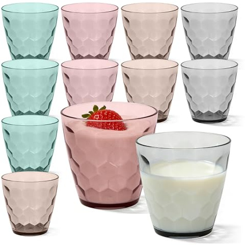 12 Stück Kunststoff Wassergläser, 325 ml Wassergläser Set, Bunte Trinkgläser Set, Plastikbecher Party Trinkgläser Plastik Becher, Unzerbrechlich Wiederverwendbar, für Picknicks Abendessen Zuhause