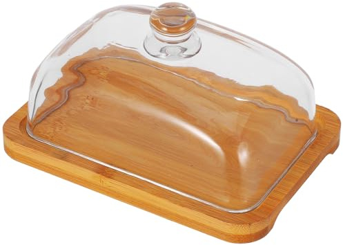 Ciieeo Mantequera con Tapa de Vidrio Transparente, Bandeja Rectangular de Madera de Acacia para Mantequilla, Queso y Postres, Soporte Cuadrado para Tartas, Plato para Encimera, 1 Pieza,