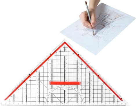 Generiskt triangel, med gradskiva och geometriska verktyg – triangel, för arkitekter, kontorsdesigner, ingenjörer, studenter, konst, teckning, målning, matematik