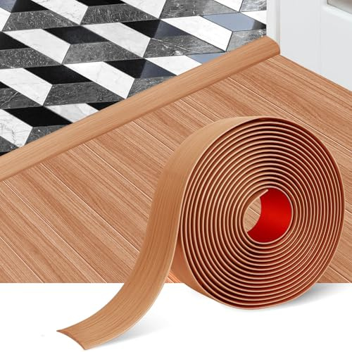 Rusoz Übergangsprofil Selbstklebend 5cm x 2m, Übergangsleiste Boden Flexible Pvc Abschlussleiste Boden, Einfach Zuschneidbar & Montierbar für Laminat, Teppich, Fliesen (Gelbe Eiche)