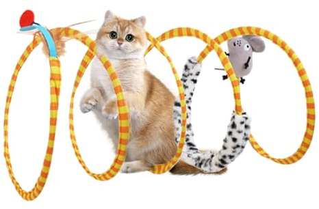 Cat Tunnel Toy - 25x55 cm hopfällbart plyschrör med hängande leksaker och loppkammar, lätt fjäderdesign | Interaktiva leksaker för inomhus kattungar