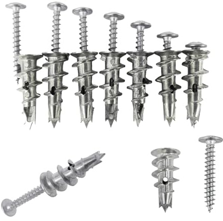 80Pcs Plasterboard Fixings Heavy Duty, Metal Wall Plugs and Screws | Self Drill Drywall Fixings Set, Cavity Raw Plugs, Dry Wall Anchor for Plaster Boards, Composite Boards, Wooden Boards