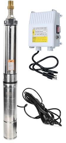 Deep Well Submersible Pump with Control Box, 1/2HP 220V Deep Well Pump Submersible Water Pump for Industrial Irrigation and Home,25GPM,150FT Lift,4 OD Well Pump with 33FT Power Cord,Long Life
