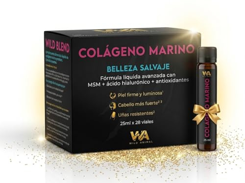 Colágeno Marino Bebible 5000 mg - Alta Dosis | 28 Viales x 25 ml | Con Ácido Hialurónico, MSM, Biotina y Vitamina C | Piel, Cabello y Uñas | Fabricado en España