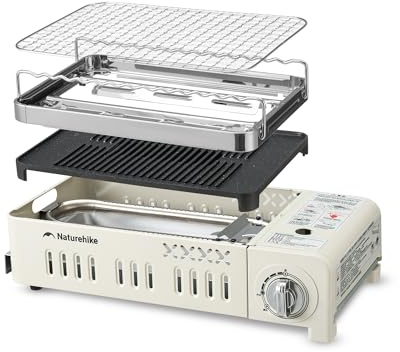 Naturehike Fornello a gas butano, portatile, per esterni, con piastra grill, griglia e borsa per il trasporto, set per picnic, balcone, giardino