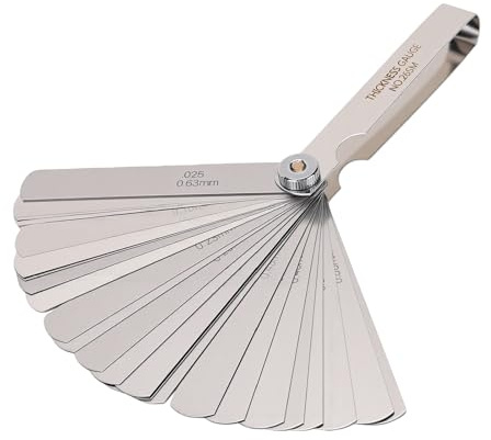RIZGHWOY Galga de Espesores de 26 Hojas Herramienta de Medición de Espacios Plegable de Acero Inoxidable Métrico e Imperial de Doble Marca 0,0015-0,025 Pulgadas 0,04-0,63 Mm para Automoción