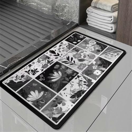 Alfombra de Baño Antideslizante, 40x60cm Alfombrilla Diatomita Baño Súper Absorbente, Alfombrilla Ducha Lavable Stone Bath Mat, Alfombra Piedras para Ducha, Cocina, Bañera y Baños, WC Square 6-1085
