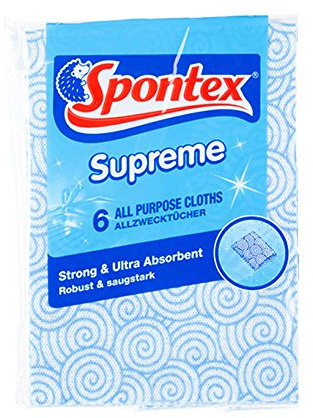 Spontex Supreme Multi Purpose Blue Cloths - Wiping/Washing/Dusting - Pack of 6