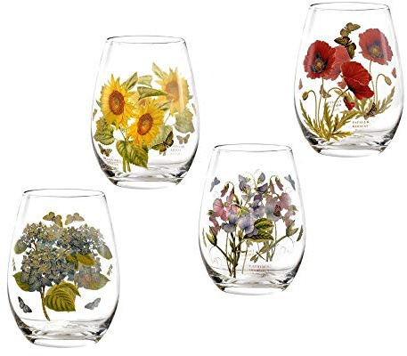Portmeirion 630925 Botanic Garden Stemless Wine Glasses (Set of 4), 20 oz, Clear