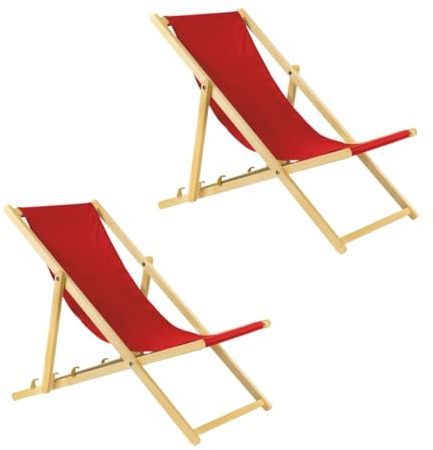 Unbekannt Liegestuhl klappbar aus Holz – 2er Set rot Stabiler Gartenliege - Strandliege, leichte Sonnenliege für Garten, Balkon und Strand Bars - Liege modern Design