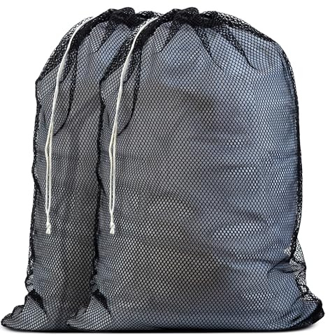 Handy Laundry Mesh Laundry Bags XL 24 x 36 – 2 Pack Heavy Duty, Durable, Machine Washable Drawstring Bags for Delicates, Laundry Hamper Liner, College Dorm, Travel, Storage – Black