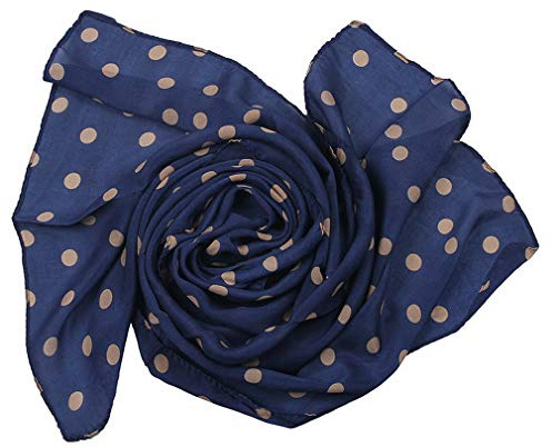 JK Home Femme Echarpe Mousseline de Soie Foulard Pois Printemps Automne Bleu Foncé