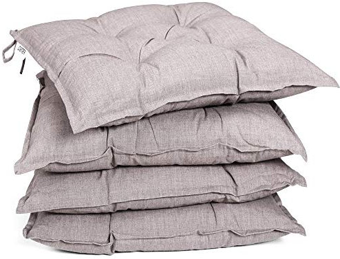 DETEX® Sitzkissen Stuhl 4er Set 55% Baumwolle Wasserabweisend 45x45cm Visko-Effekt Waschbar Reißfest Stuhlkissen Sitzpolster Gartenstuhl Creme Meliert
