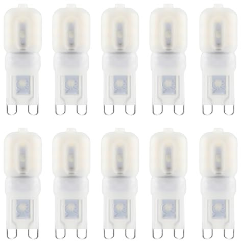 HUAMu G9 LED-Lampen 3W Energiesparlampen mit mattierter Kunststoffabdeckung, 6000K kaltweißes Licht, 30W Halogenlampe ersetzen, 300 Lumen, 360 ° Abstrahlwinkel, AC 220V, nicht dimmbar, 10er Pack
