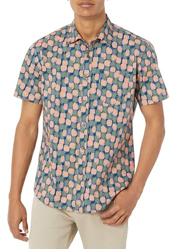 Amazon Essentials Men's Regular-fit Short-Sleeve Print Shirt, Pineapple, Medium