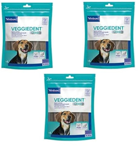 Virbac VeggieDent M Kaustreifen für mittelgroße Hunde (10 bis 30 kg) - Bundle - 3 x 15 Streifen