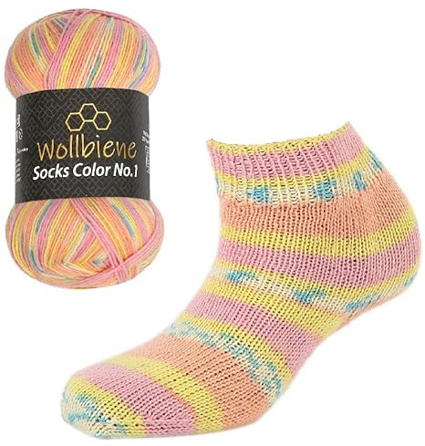 Wollbiene Socks Color Sockenwolle 100g 4-fädig Stricken und Häkeln 75% Schurwolle Farbverlaufswolle Strickwolle Socken (45 rosa orange gelb)