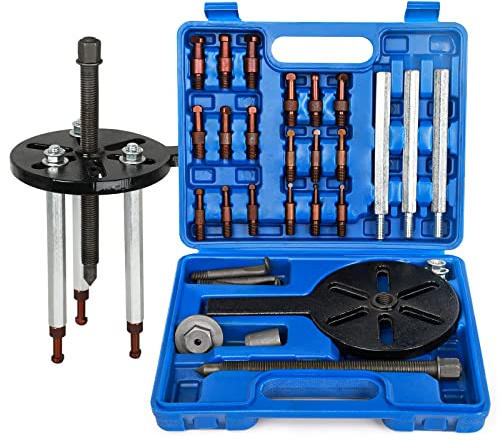 HQSSWUCH 21 in1 Bearing Puller, Bearing Puller Set, Inner Hole Three-Jaw Puller, with Curved Hook and Red Steel Collet Multifunctional Bearing Removal Tool, with Heavy Duty Portable Storage Case Blue